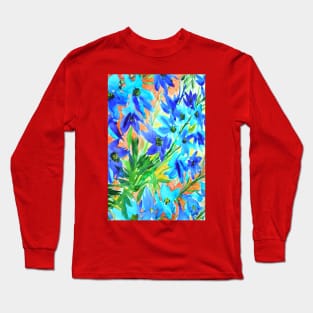 Delphinium Flowers Pattern Watercolor Painting Long Sleeve T-Shirt